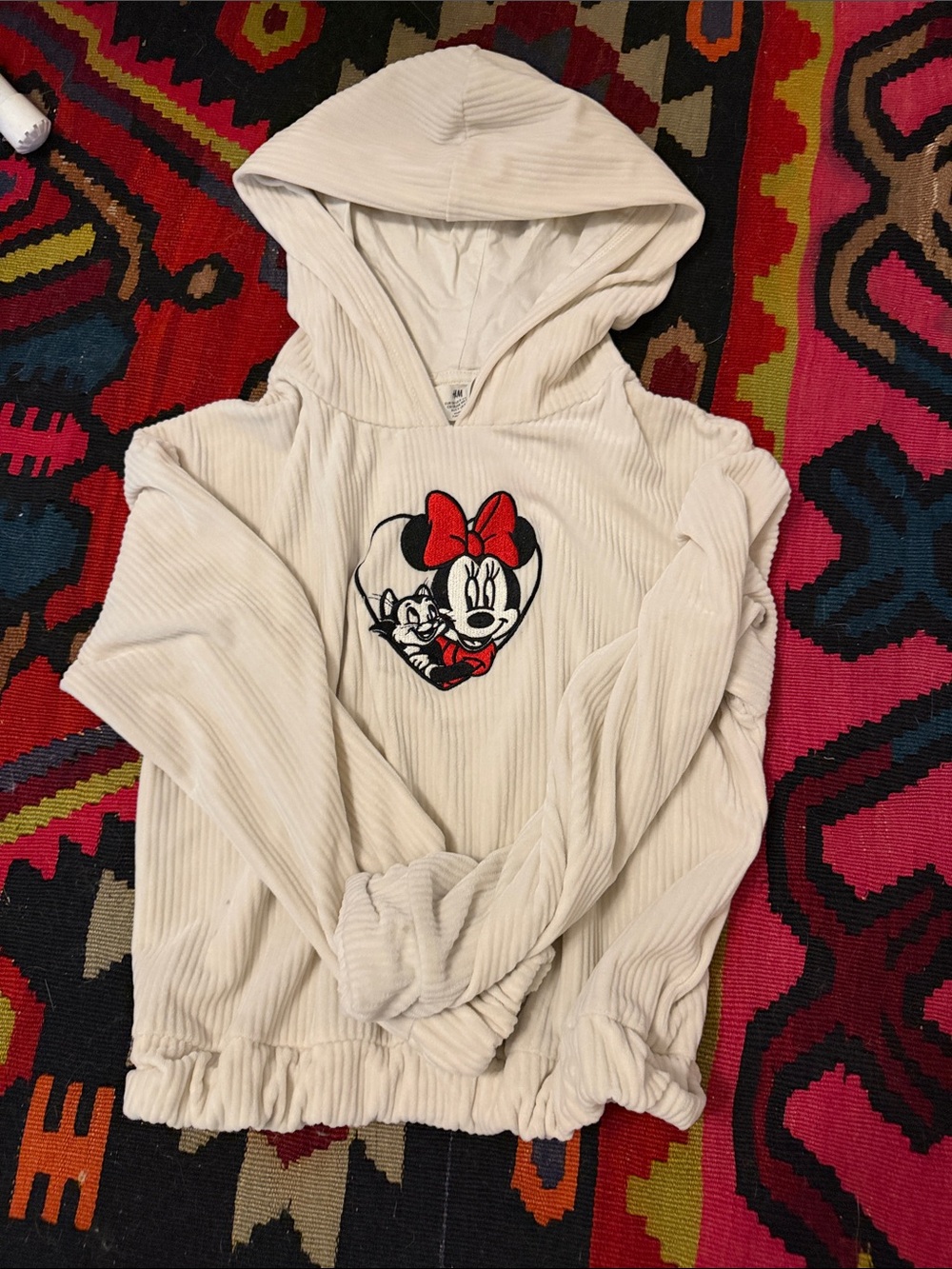 H&M Cream Minnie Mouse Hooded Pullover with Red Accent